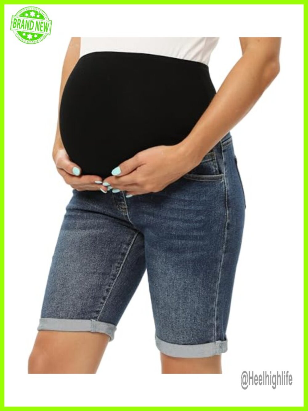Foucome Maternity Bermuda Shorts Over Belly Denim Jean Shorts